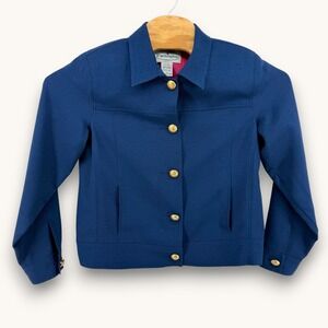 Patchington Womens Navy Blue Gold Button Blazer Jacket Size 10